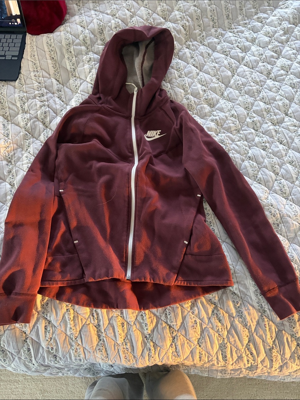 Nike Maroon Zip-Up Hoodie with White Logo
